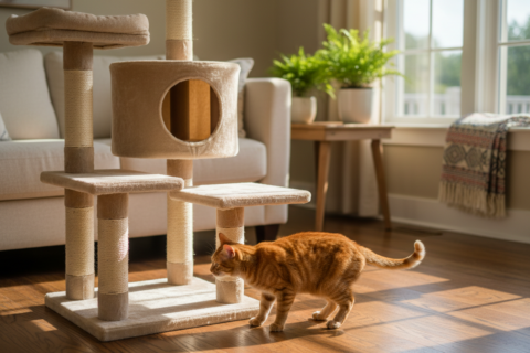 stable cat tree hardwood floor